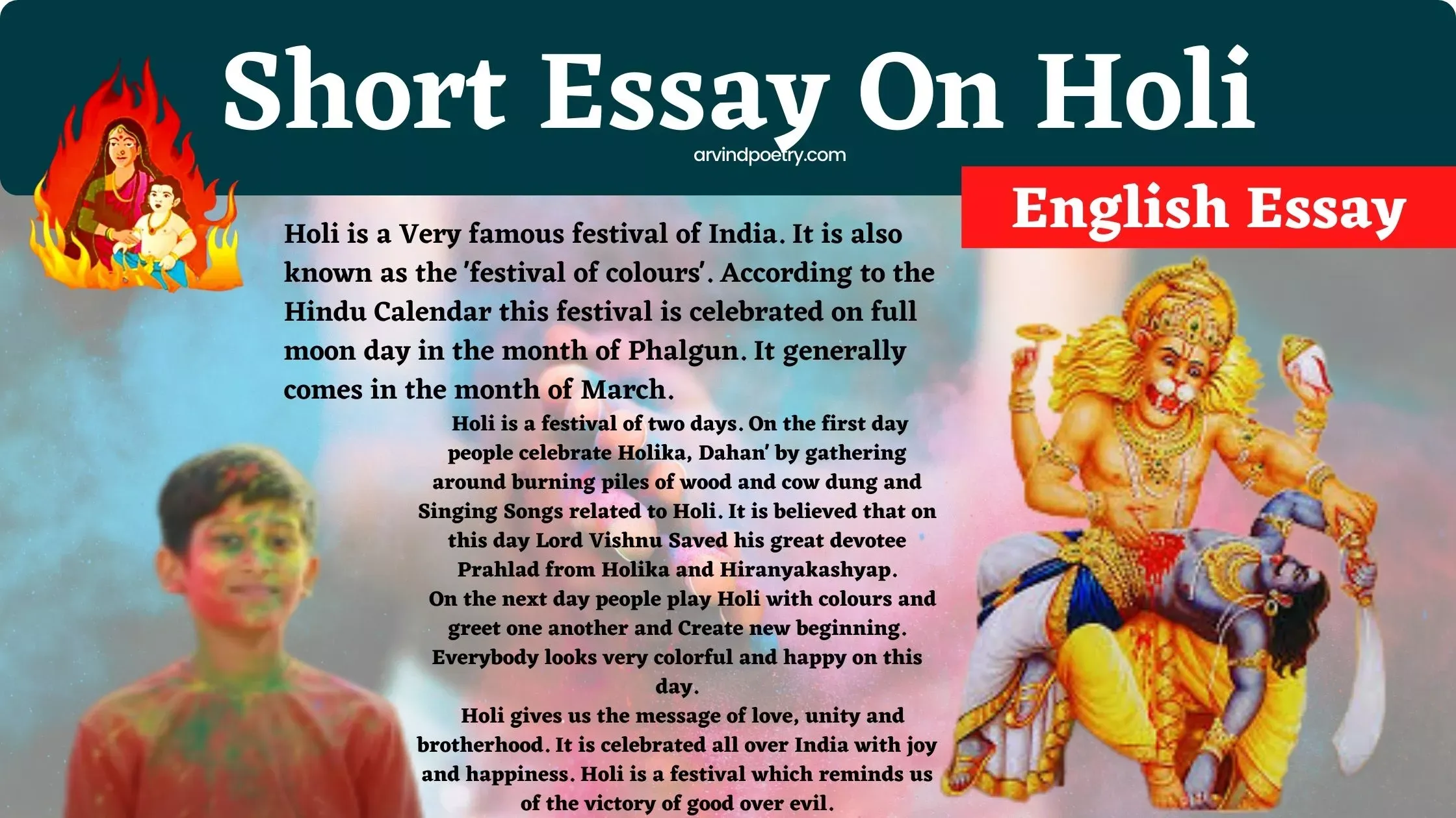 Essay on Holi: A Colorful Celebration of Joy and Unity