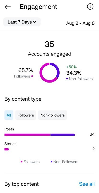 Instagram Insights showing accounts engaged and content type