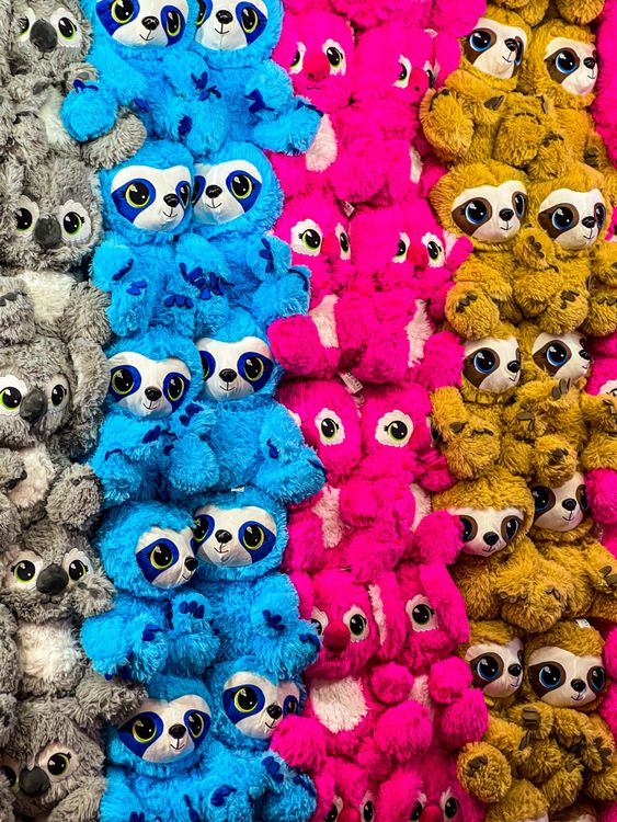 Colorful display of cute plush toy animals